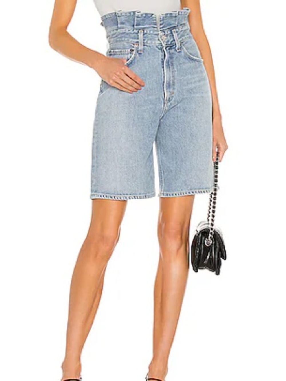 Agolde Blue long length High-Waisted denim shorts